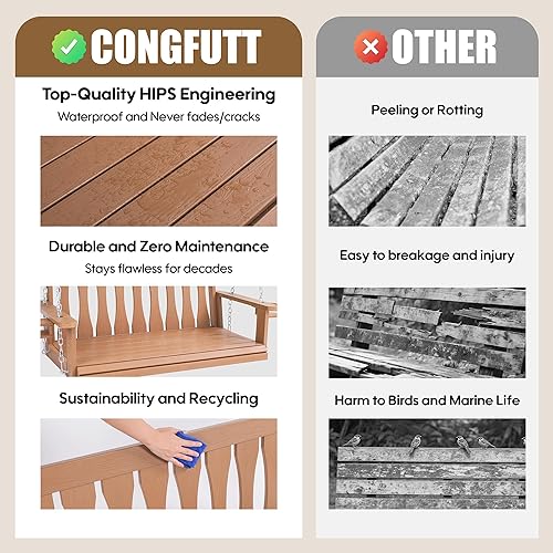 Miniatura 5 de HIPS - Columpio colgante de porche para todo tipo de clima, banco colgante de 2 asientos con soportes para tazas, silla de columpio de patio con