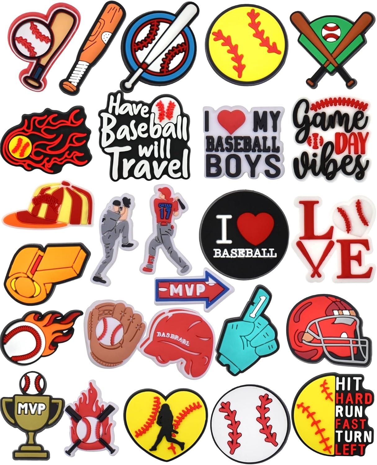 26-Piece Baseball Sports Shoe Charms Set, ABS Plastic DIY Decorations for Clogs, Sandals, Holiday and Party Crafts