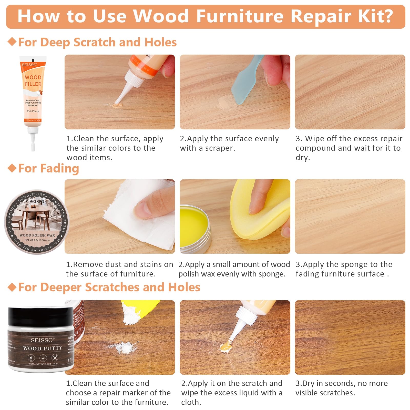 Snapklik.com : Wood Furniture Repair Kit, 6 Colors Wood Touch Up ...