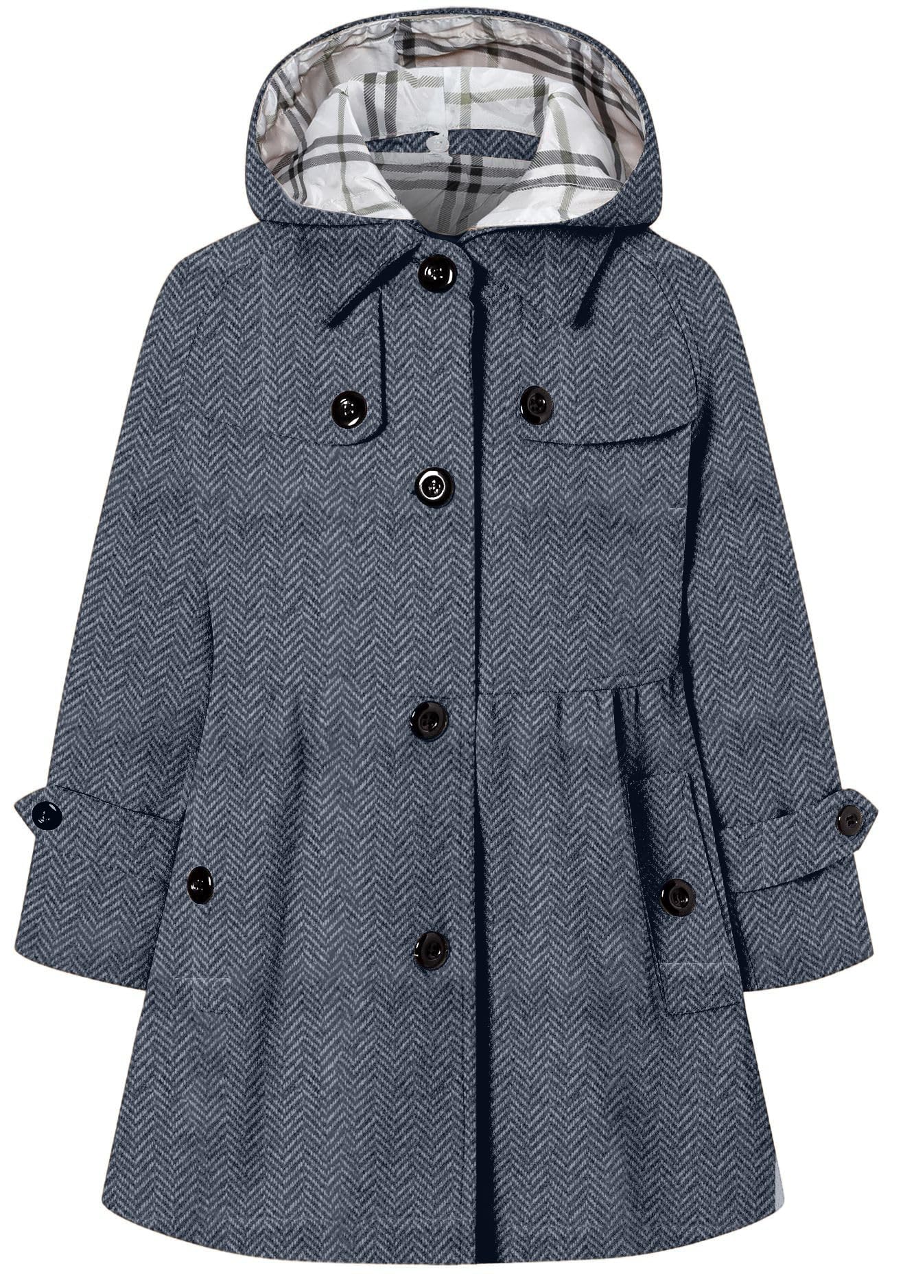 Betusline Girls' Dress Coat Hoodie Wool Blend Coats Fall Winter Peacoat | Detachable hood,Pockets,Machine washable,Peplum waist,Versatile for school, parties &amp; daily fall winter Ourwear