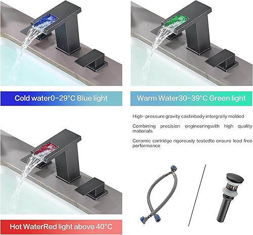 Miniatura 2 de Grifo de lavabo de baño, grifo de baño de 3 agujeros, cascada, grifo de cascada, grifo de cascada, grifos de tocador de baño para fregaderos, 3