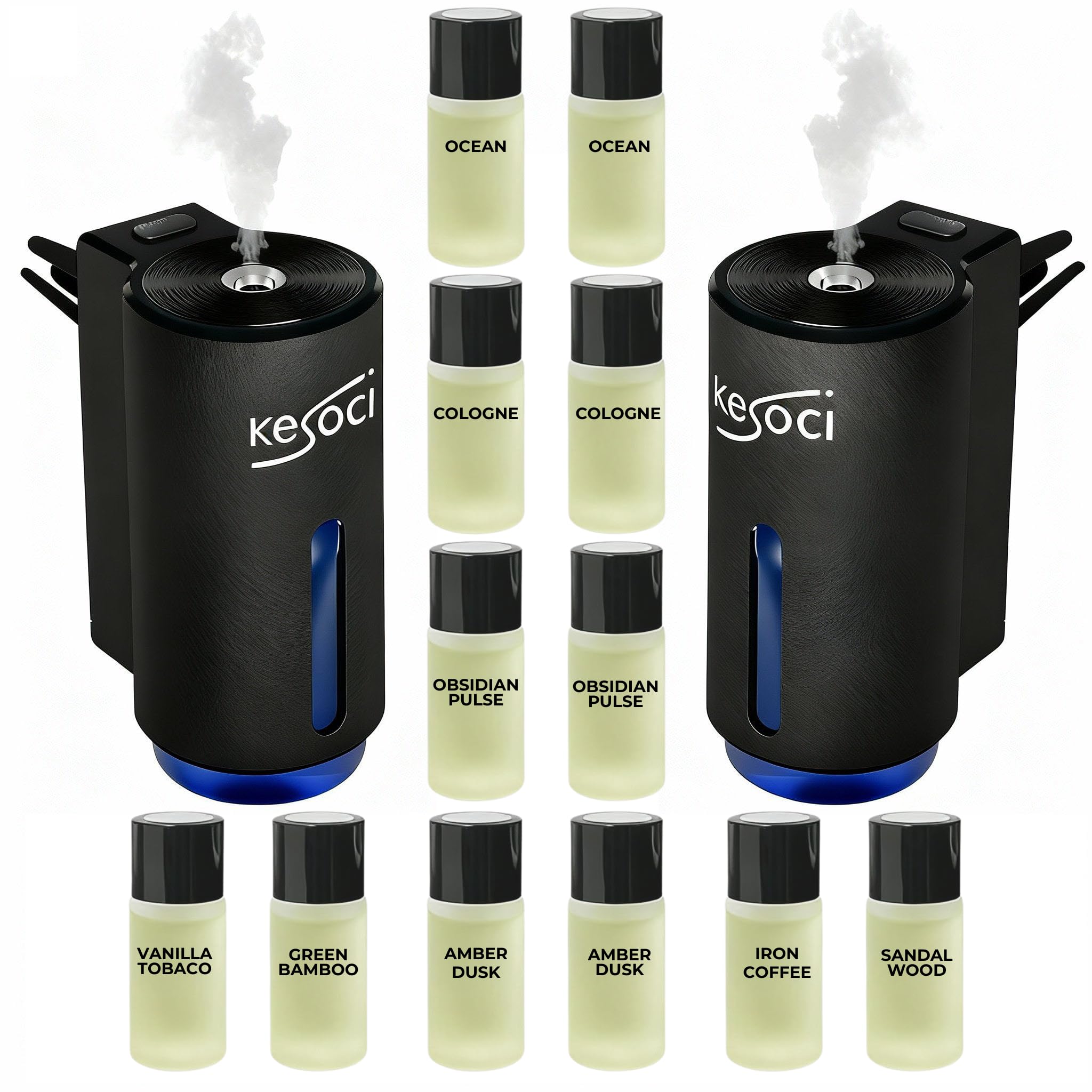2 Smart Car Air Freshener Diffusers – Rechargeable Auto Scent Device Set with 12 Refills – Anti-Leak System, 3 Spray Modes & Motion Sensor Auto On/Off
