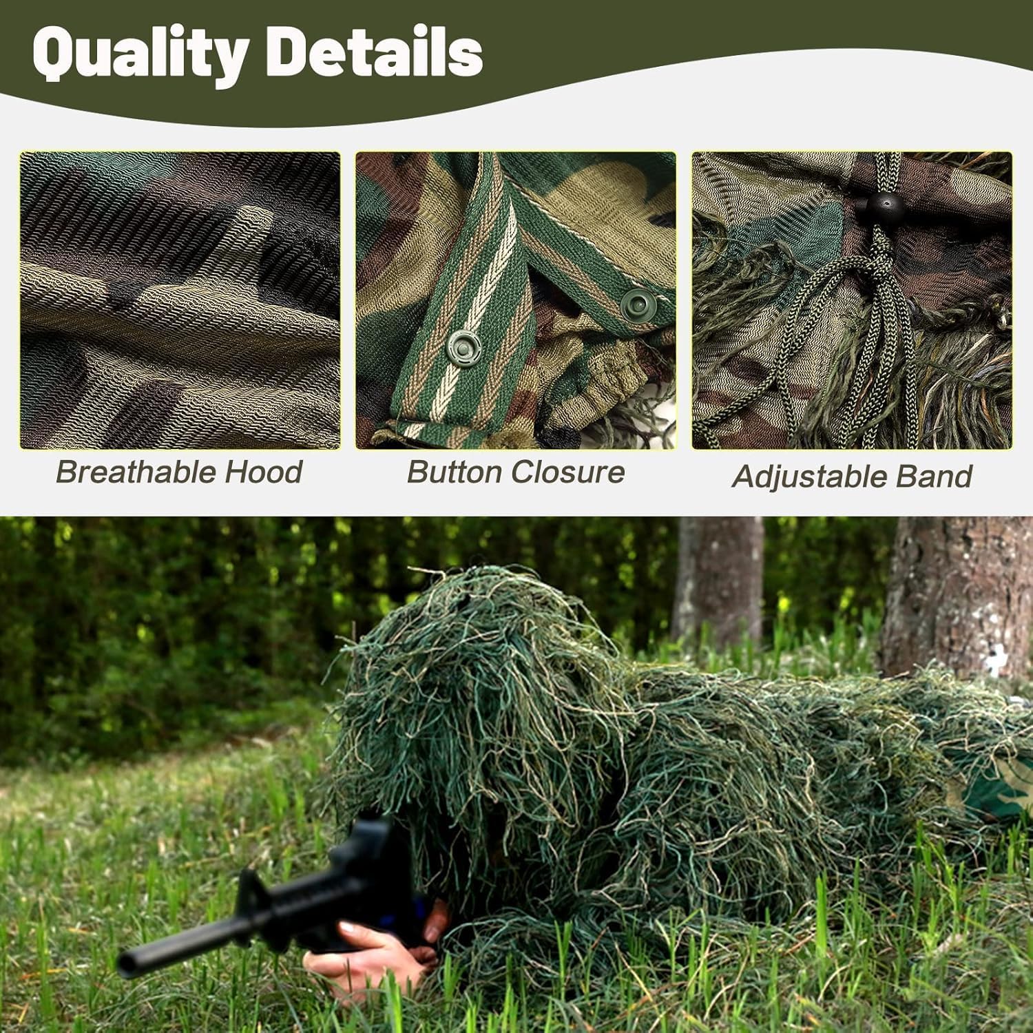 MOPHOTO 5 in 1 Ghillie Suit 3D Camouflage Hunting Suits - Jacket, Pants, Hood, Carry Bag for Adults & Youth, M/L/XL/XXL - Image 3