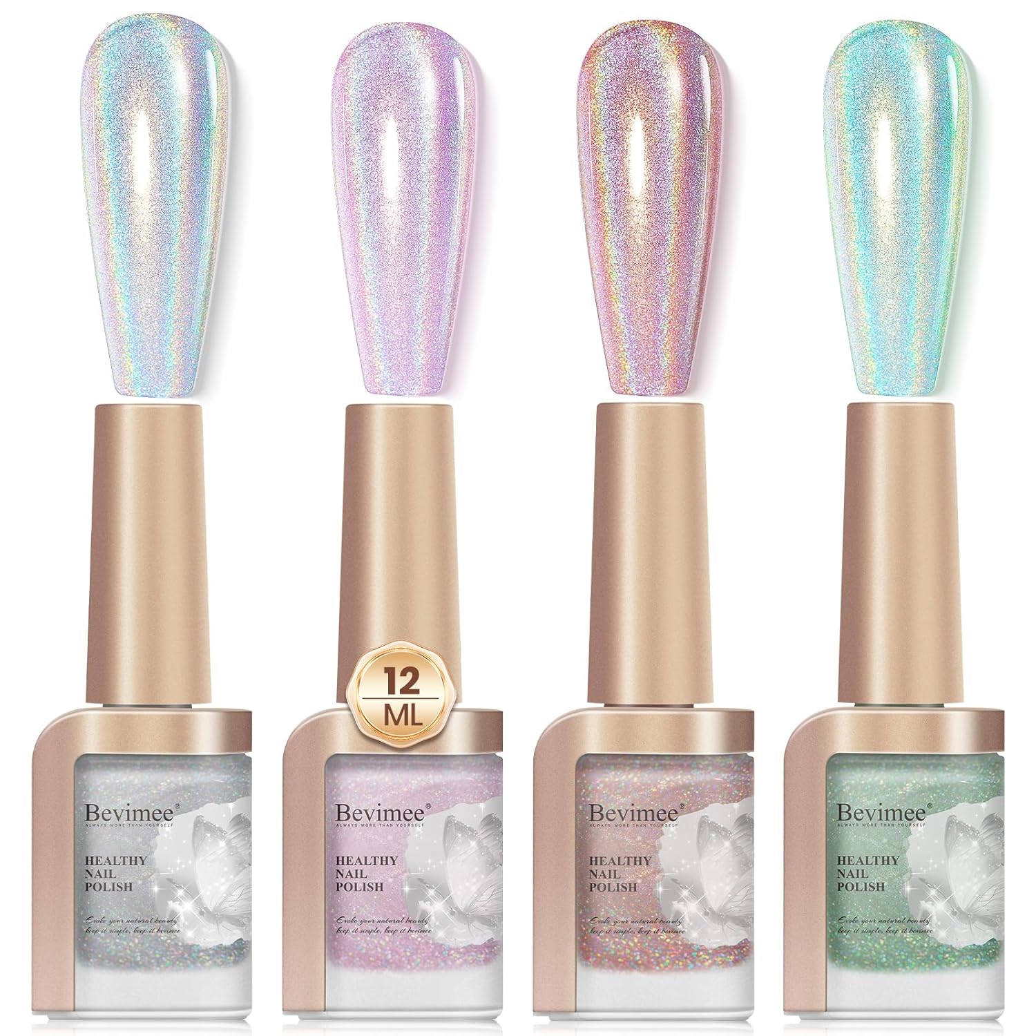 Iridescent Holographic Nail Polish 12ML*4Colors Silver Pink Red Green Nail Polish Fast Drying