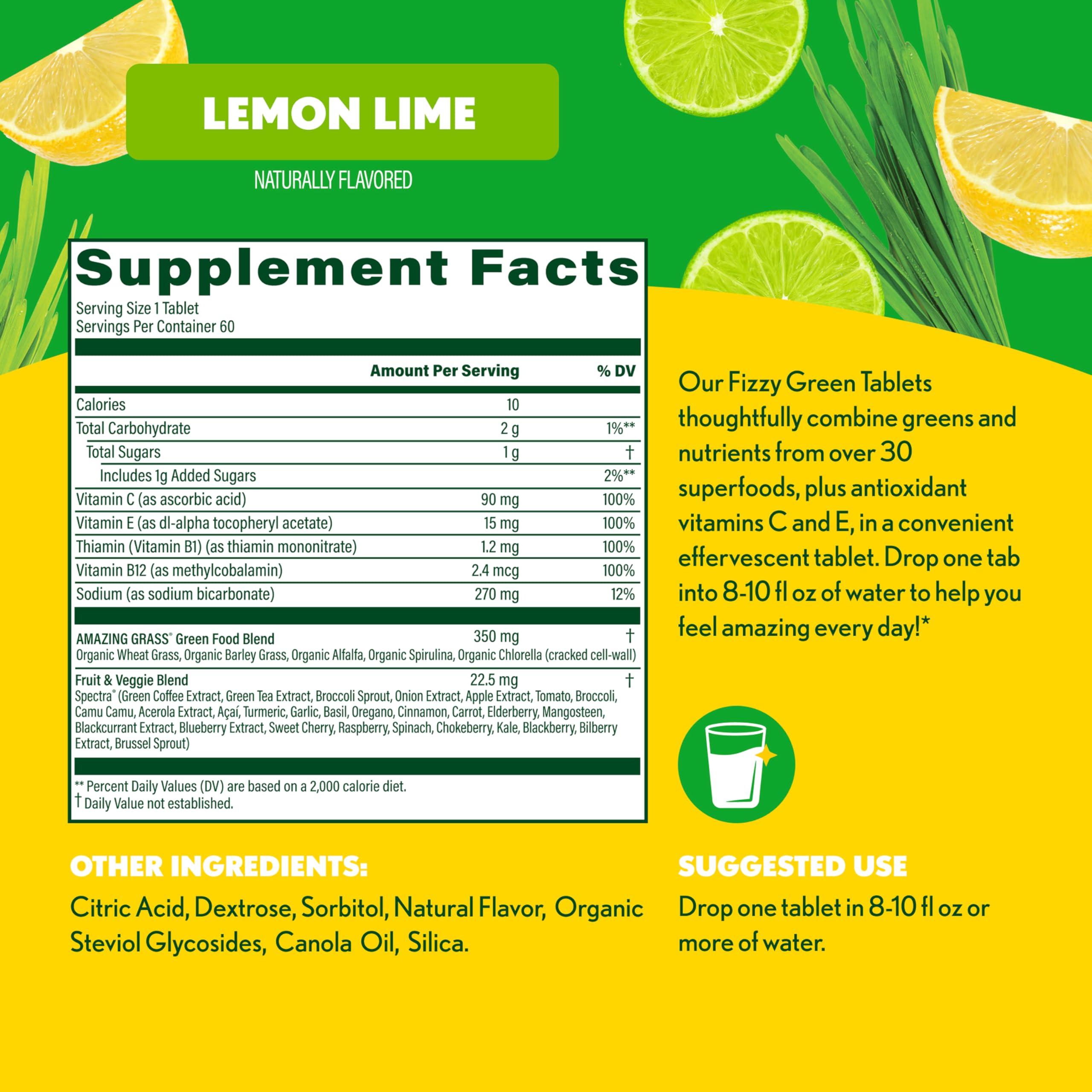 Amazing Grass Fizzy Green Superfood Tablets, Lemon Lime, 60 Count — Amazon image 3
