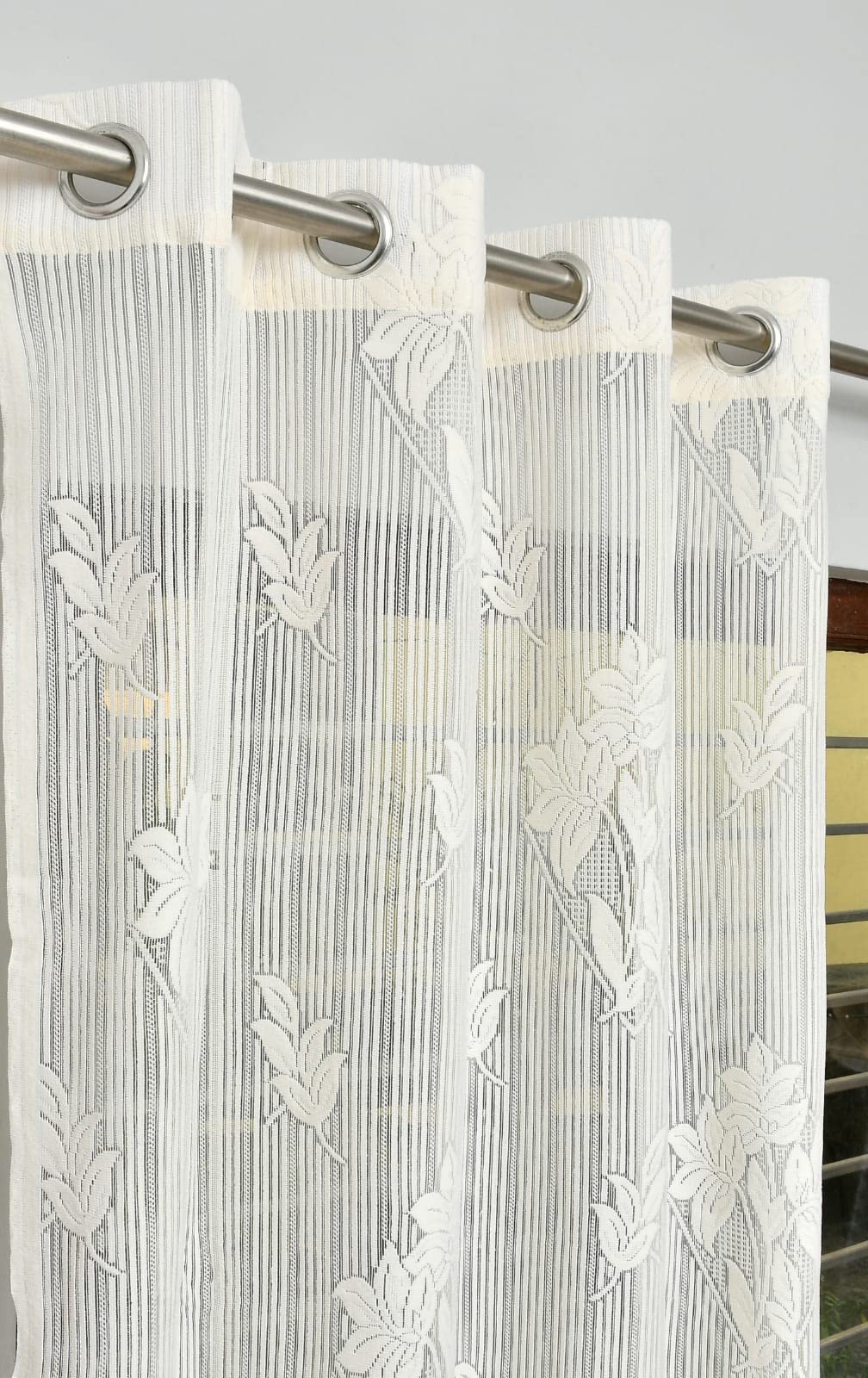 Tissue Net Flower Printed Cloth Fabric for Curtains Sofa Cover Table Cover Sheer Curtain Fabric Cloth Transparent Unstiched Fabric Material (2 Meter, White)-image-11