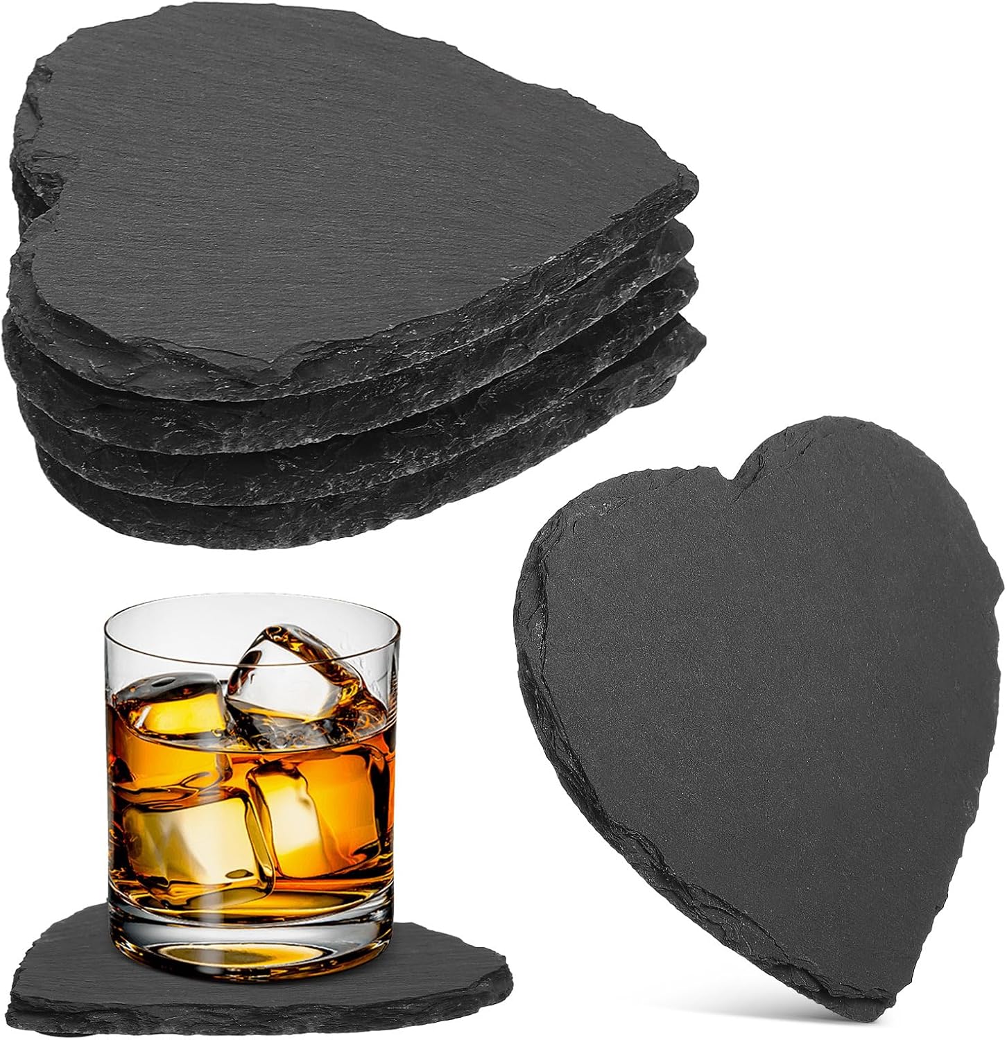 4Pcs Heart Slate Coasters Bulk Black Stone Coasters Laser Engraving Blanks Coasters with Anti-Scratch Bottom Cup Mats Coastersfor Drink Coffee Bar Kitchen Home Decor (Black)