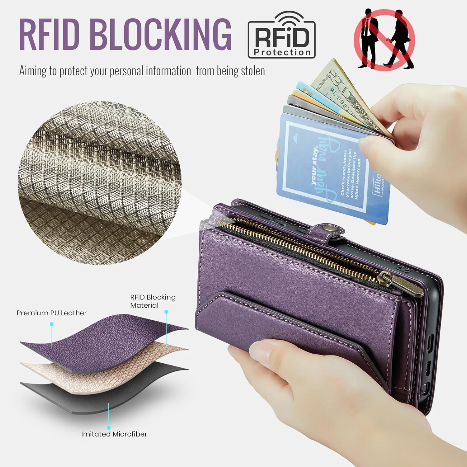 Asuwish Phone Case for Samsung Galaxy S26 Ultra 5G Zipper Wallet Cover with Screen Protector and Wrist Strap Flip RFID Blocking Credit Card Holder Cell S26Ultra 26S S 26 26Ultra Women Men Girls Purple
