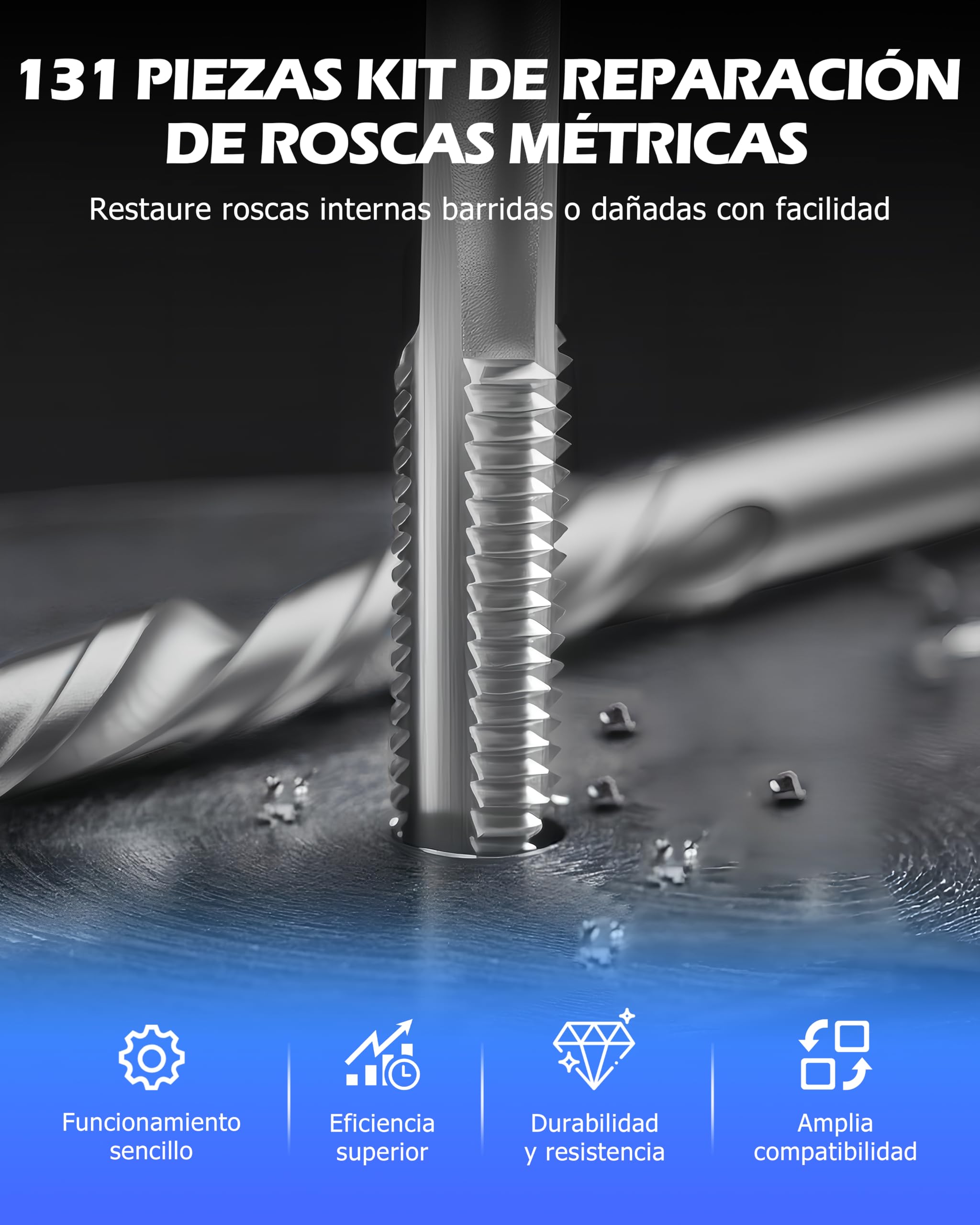 DAYUAN Juego de Reparación de Roscas Kit Helicoil 131 Piezas M5 M6 M8 M10 M12