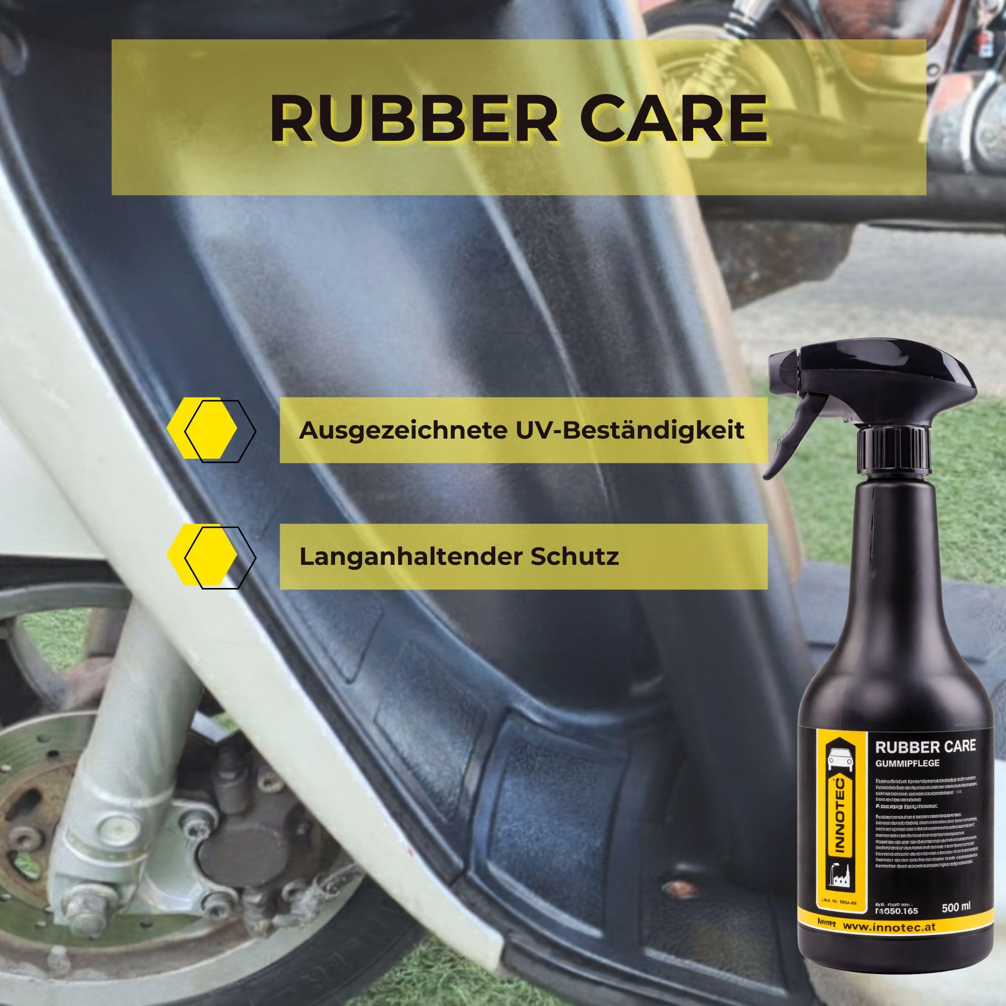 2 Stück INNOTEC Rubber Care 500 ml – professionelle Gummipflege für Fahrzeugdichtungen, Reifen, Türgummis & Kunststoffteile – schützt vor Austrocknung, Versprödung & Frost – pflegt und reinigt