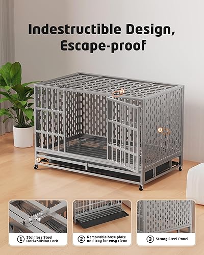 Miniatura 2 de Jaula de acero indestructible para perros de 48 pulgadas, resistente a prueba de escape, jaula de alta ansiedad para interiores de doble puerta, con