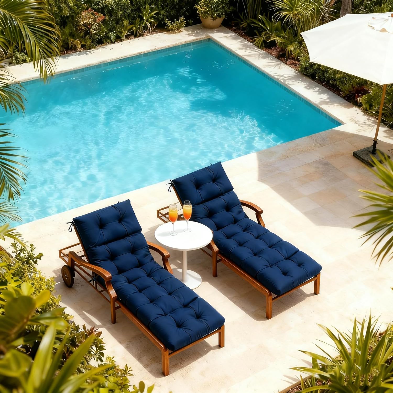 MTMR Chaise Lounge Chair Cushion Outdoor, Waterproof Seat Cushions for Patio Furniture, Non-Slip Outdoor Replacement Pad for Lawn Pool Wicker Couch Loveseat, Thick Long Lounge Cushion, Navy Blue