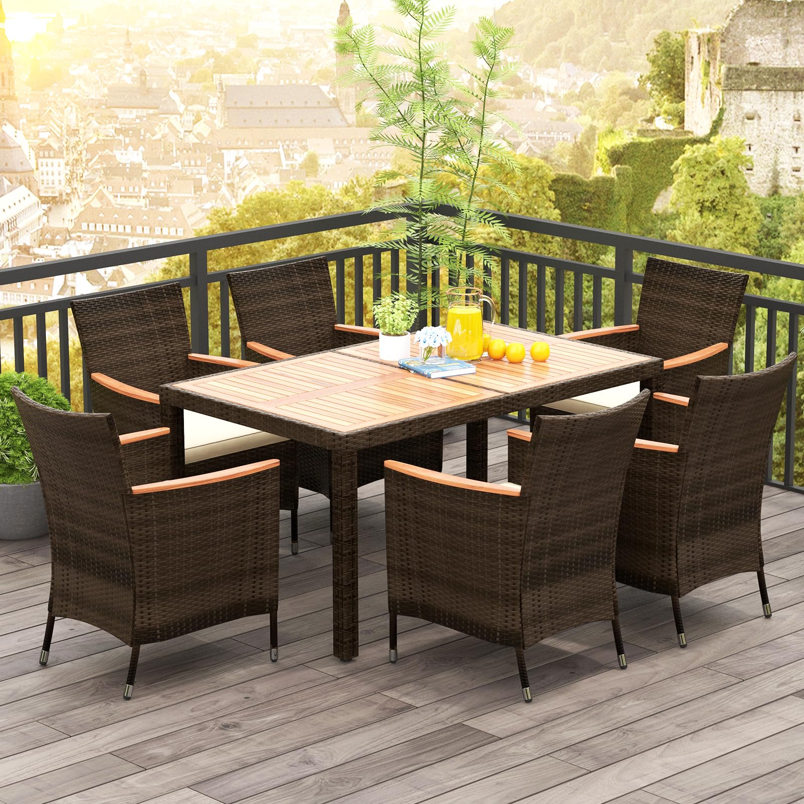 costway 7pcs patio rattan dining set table top w/umbrella hole 7-Piece Wicker for 6 with Umbrella Suitable Bait Weight:BFS ST BELL Bullitt Carbon Helmet 27.5 inch And the 2.16 umbrella