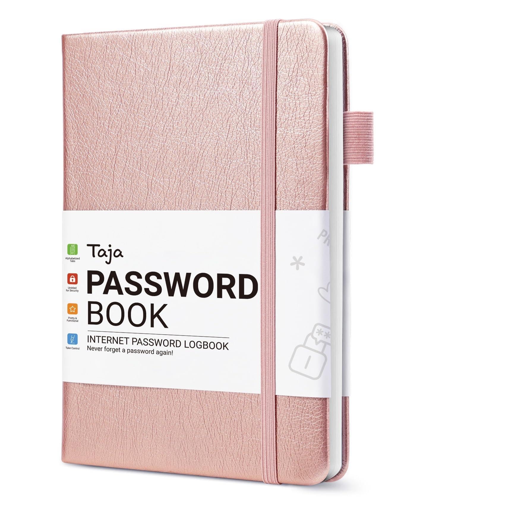 Taja Password Keeper Book with Alphabetical Tabs, Small Password Books for Seniors, Password Notebook for Internet Website Address Log in Detail, Password Logbook to Help You Stay Organized - Rose Gold
