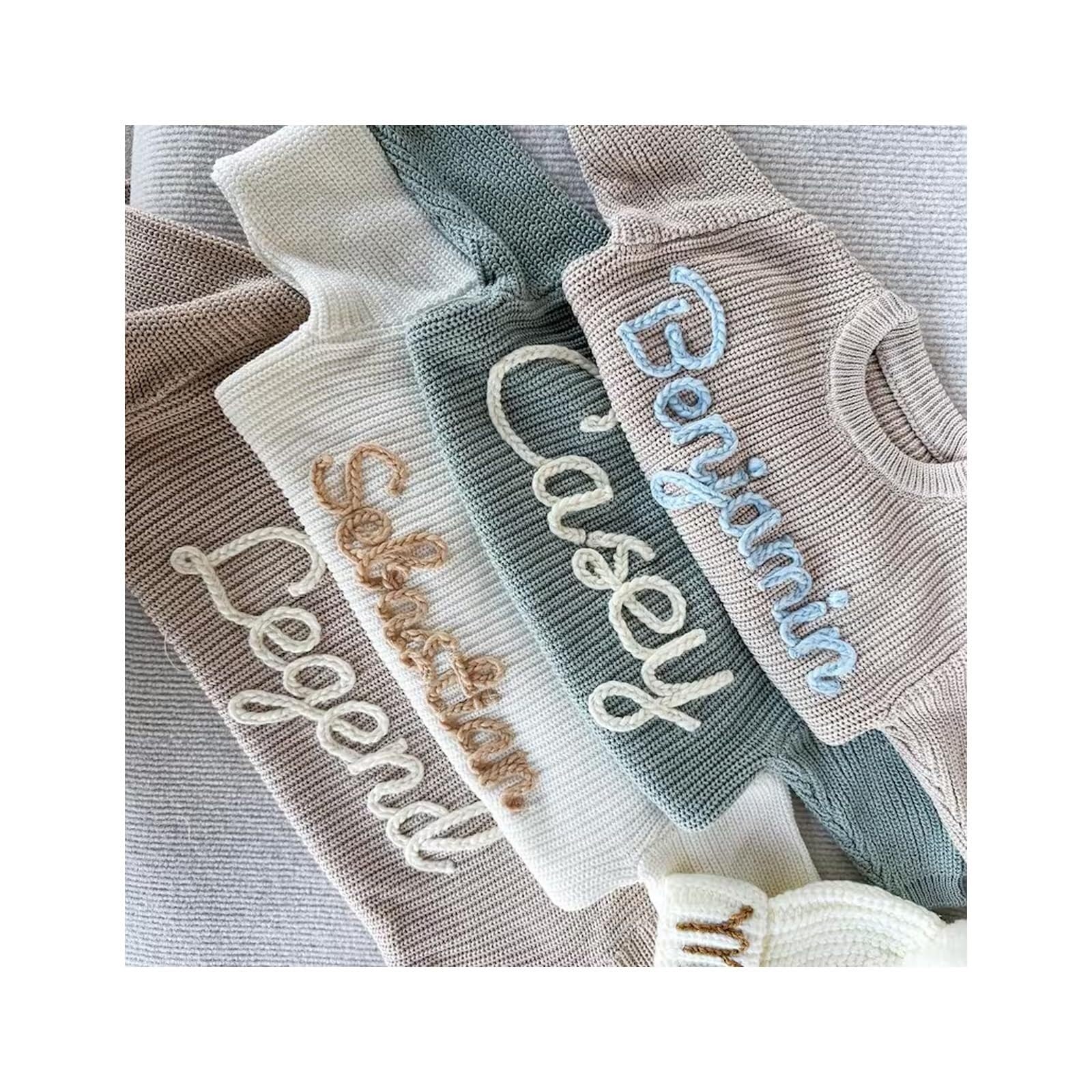 Suéter De Punto For Bebé Hecho A Mano Con Nombre O Monograma Bordado Personalizado, Suéter De Punto Personalizado Con Nombre, Suéter Personalizado For Bebé Niño Niña