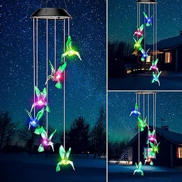 Retisee LED Solar Hanging Wind Chime, Outdoor Mobile Color Changing Light, Home Yard Garden Decoration Automatic Light Gift for Party Women MomHummingbird