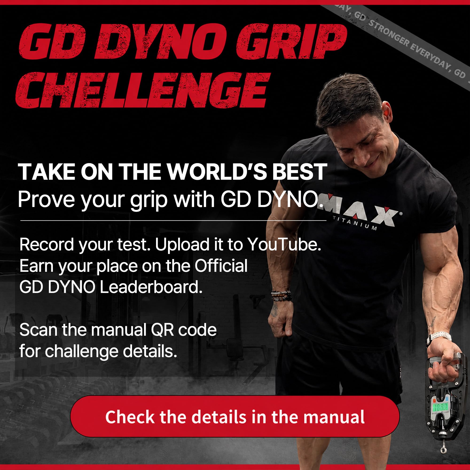 GD DYNO-150 - Dinamometro digitale digitale per misurare la forza della presa, tester elettronico per la forza della presa, per rafforzare la presa, 150 kg