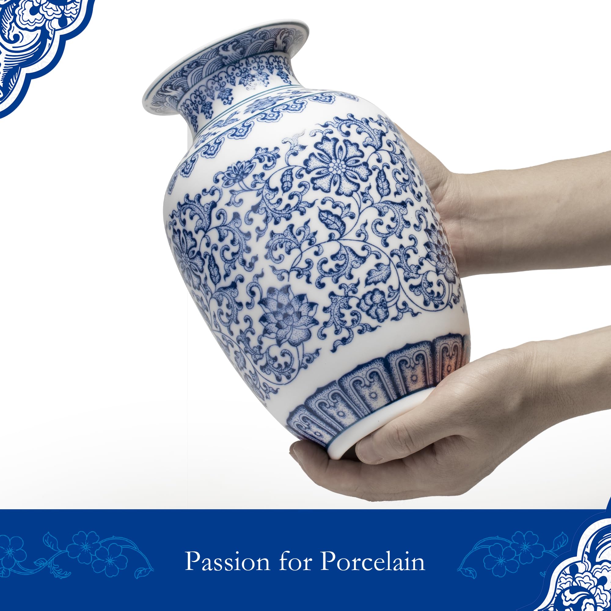 Chinoiserie Vintage orientalische Vase aus Keramik, handgefertigt, rustikale Blumendekoration für Zuhause, Büro, Bücherregal, Tisch (unglasiert)