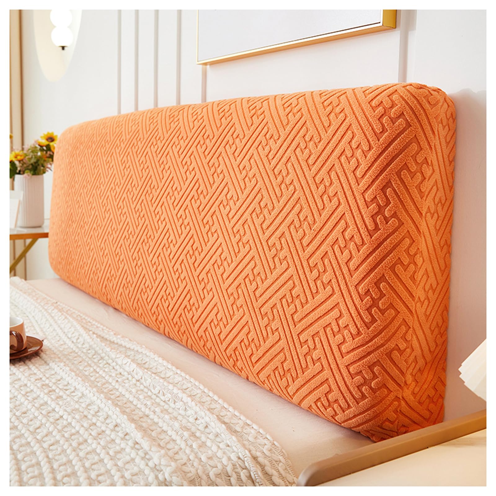 Gofohimi Orange Bed Headboard Cover Solid Color Jacquard,Headboard Slipcover Padded Bed Head Cover Thicken Quilted Dustproof Headboard Protector Cover,,150Cm