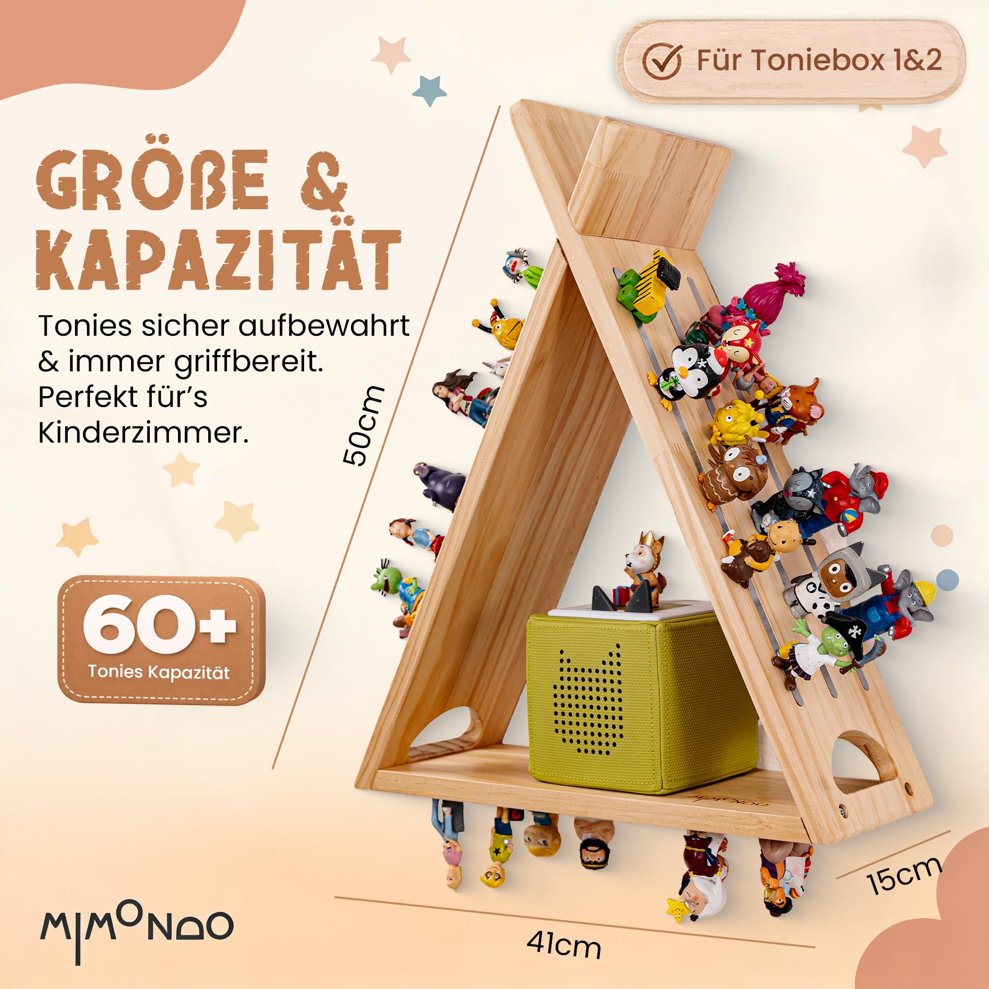 Magnetisches Tonie Regal stehend aus Holz für 60+ Tonies Hörfiguren I Tonieregal zum Hinstellen oder Wandmontage I Toniebox Regal für Mädchen und Junge