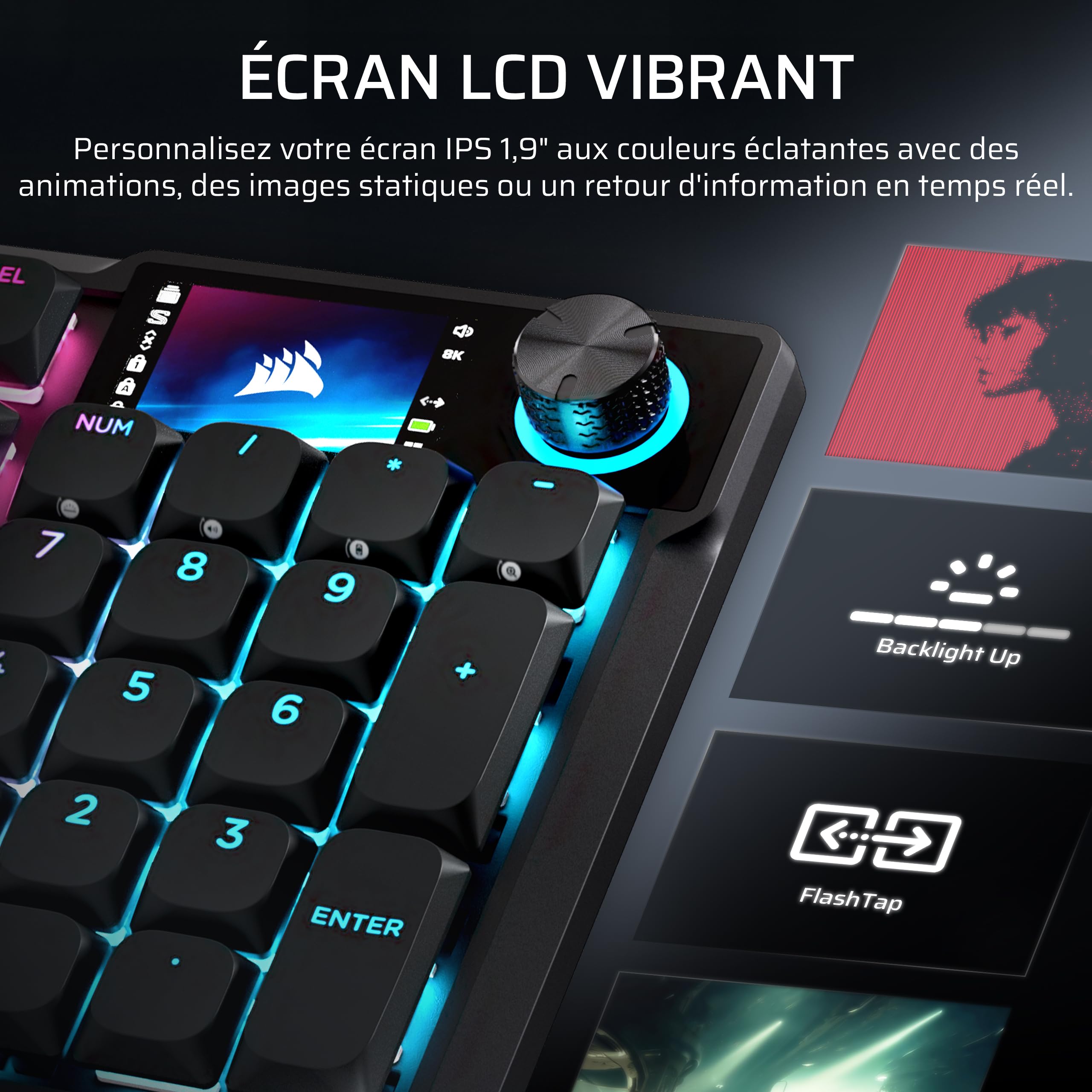 Corsair Vanguard AIR 99 sans Fil Clavier Gaming RGB (AZERTY FR) – Noir | Optique-Mécanique, Profil Bas, Écran LCD, OPX Commutateurs, Interrogation 8 000 Hz, Stream Deck Virtuel, SOCD Flashtap