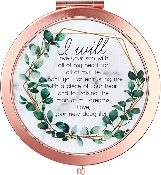 Mother of The Groom Gifts from Bride on Wedding Day, Mother-in-Law Gifts for Birthday Christmas, Mom Gifts from Daughter, I Will Love You Son Rose Gold Compact Mirror