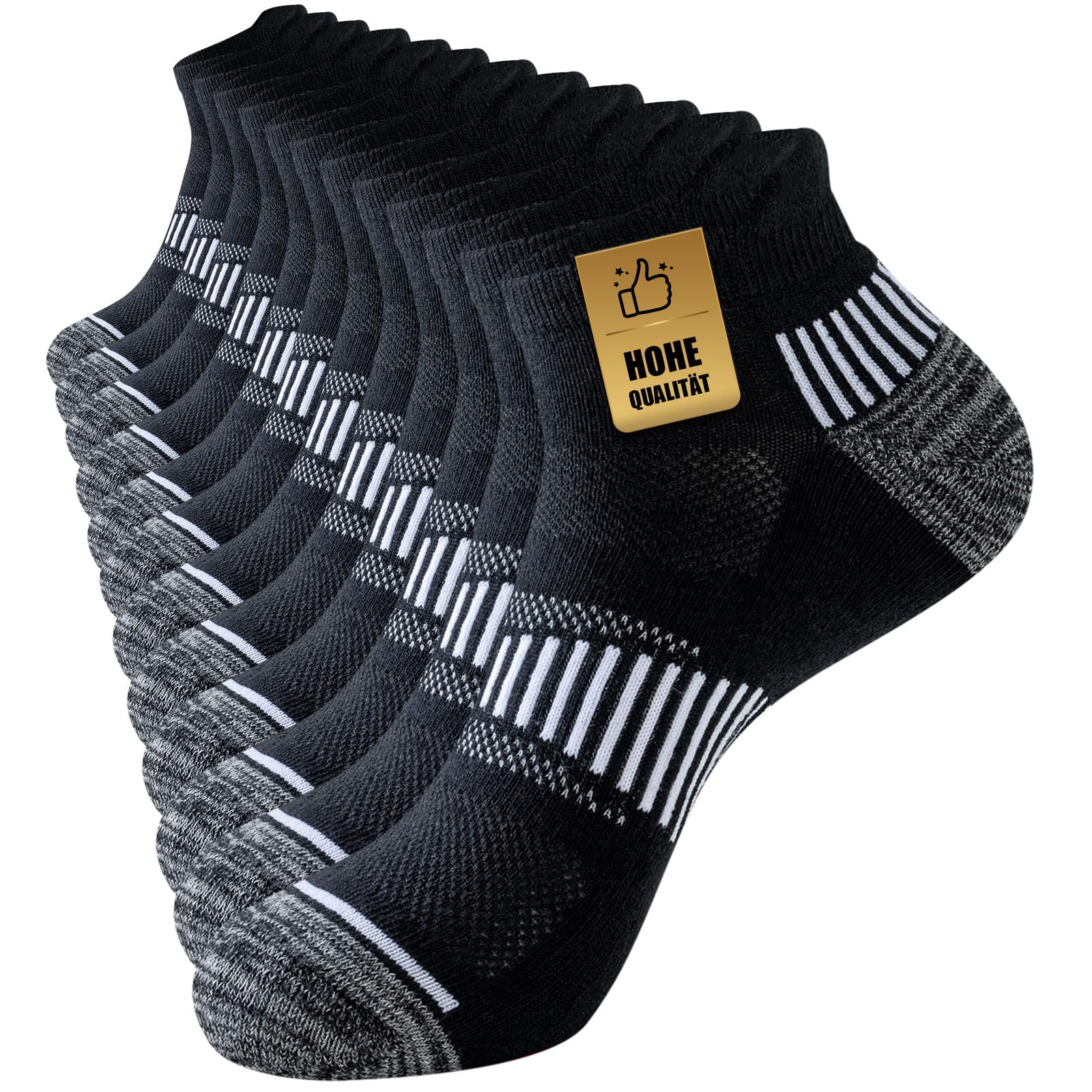 Niorasen Sneaker Socken Herren 39-42 43-46 47-50, 6 Paar Sportsocken Gepolsterte Laufsocken Atmungsaktiv Baumwolle Socken mit Frotteesohle Antirutsch Bequeme Kurze Socken