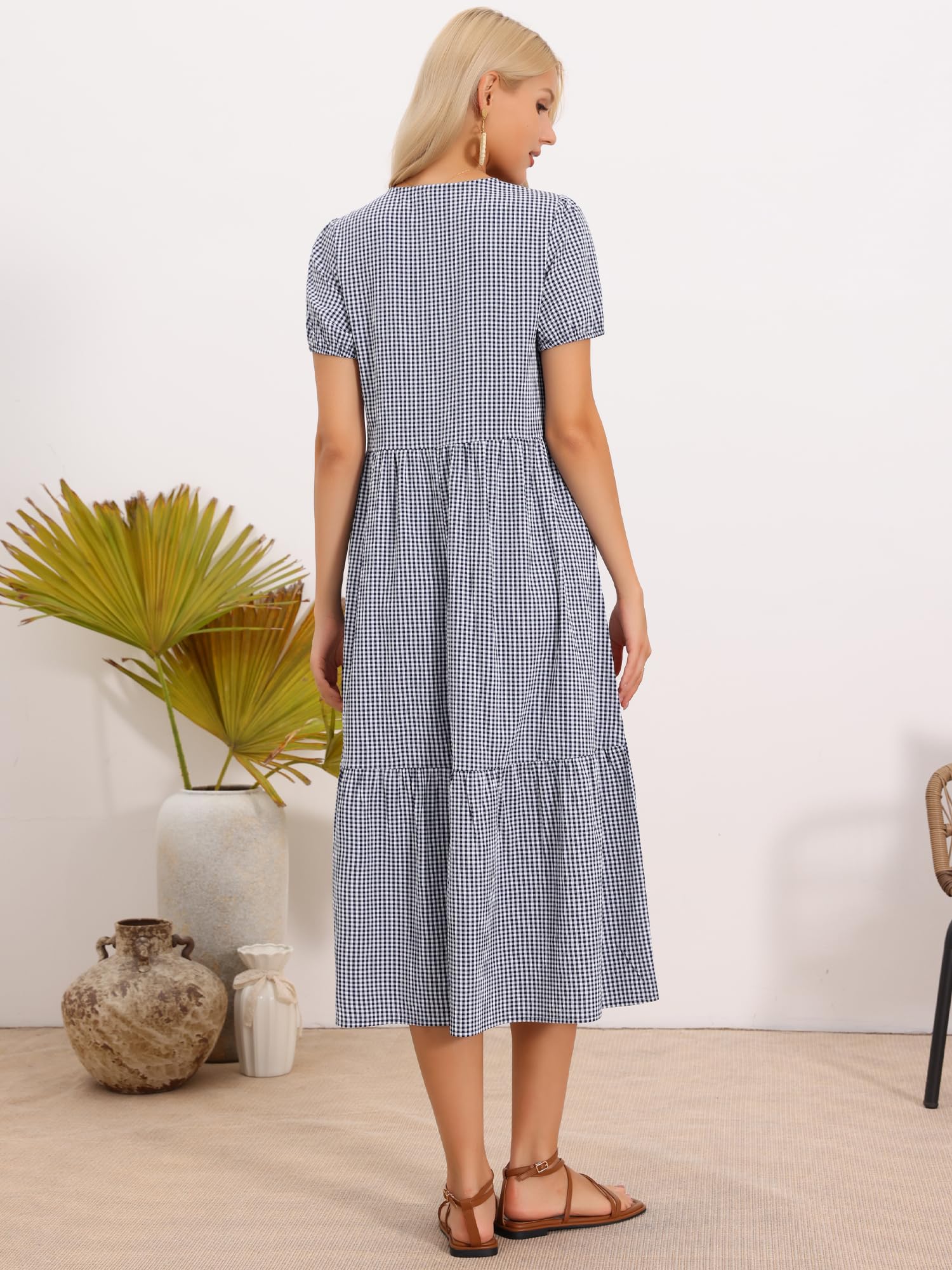 Allegra K Vestito da donna estivo casual con scollo a V a maniche corte con fiocco decorativo