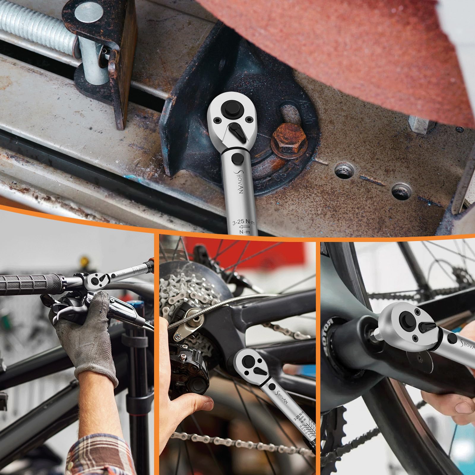 Clé Dynamométrique Vélo 13 Pièces 3-25NM, jeu de cle dynamometrique 1/4", boîte à cliquet incluse avec tige d'extension 10 cm, douille hexagonale et douille Torx, pour Moto y vélo Route et de Montagne