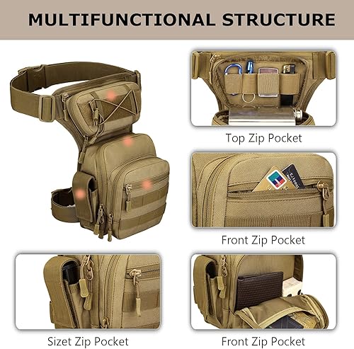 Miniatura 4 de Bolsa táctica de pierna caída, herramienta militar, riñonera Molle Utility Airsoft para motocicleta, ciclismo, cintura (1 parche incluido)