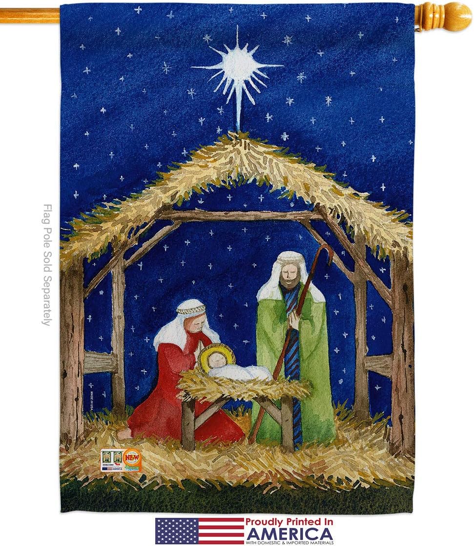 Nativity of Jesus House Flag Wintertime Three King Religious Holy Family Season Christian Small Decorative Gift Yard Banner Made In USA 28 X 40