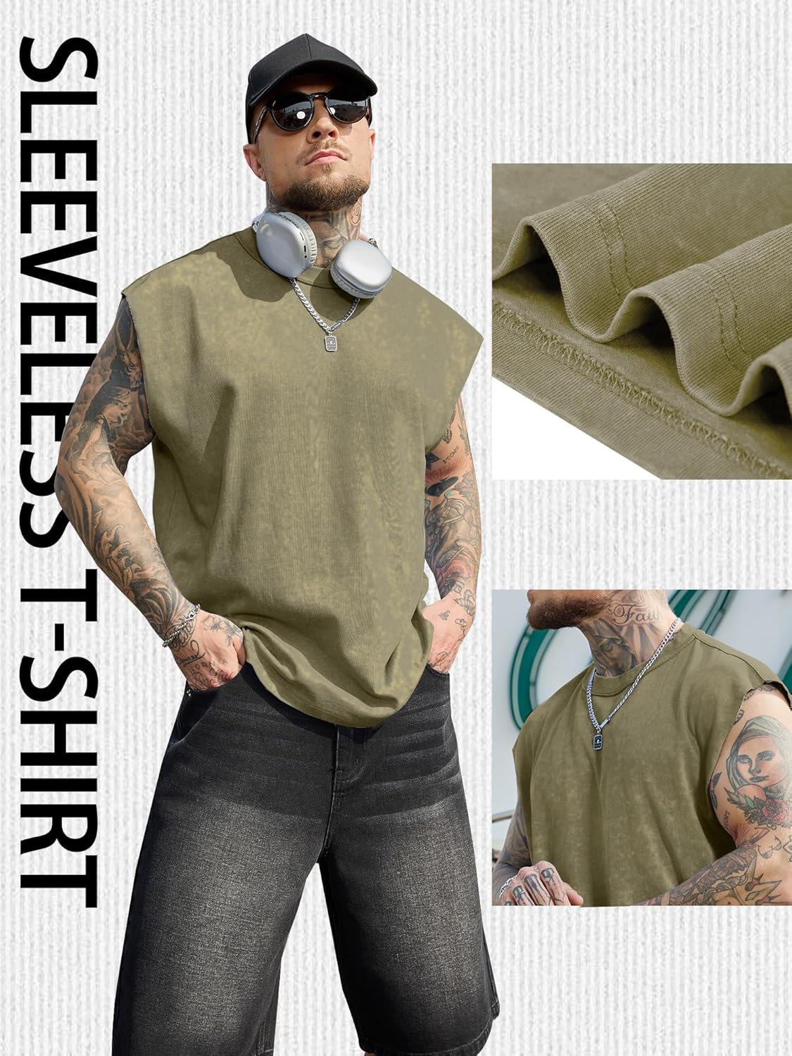 PLEPAN Men's Muscle Sleeveless Tank Tops Cut Off Fashion T Shirts Workout Gym Tee Shirts - Image 5