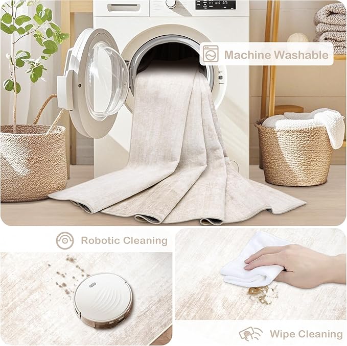 Tapete Moderno Antideslizante Lavable 8x10 Beige miniatura 5