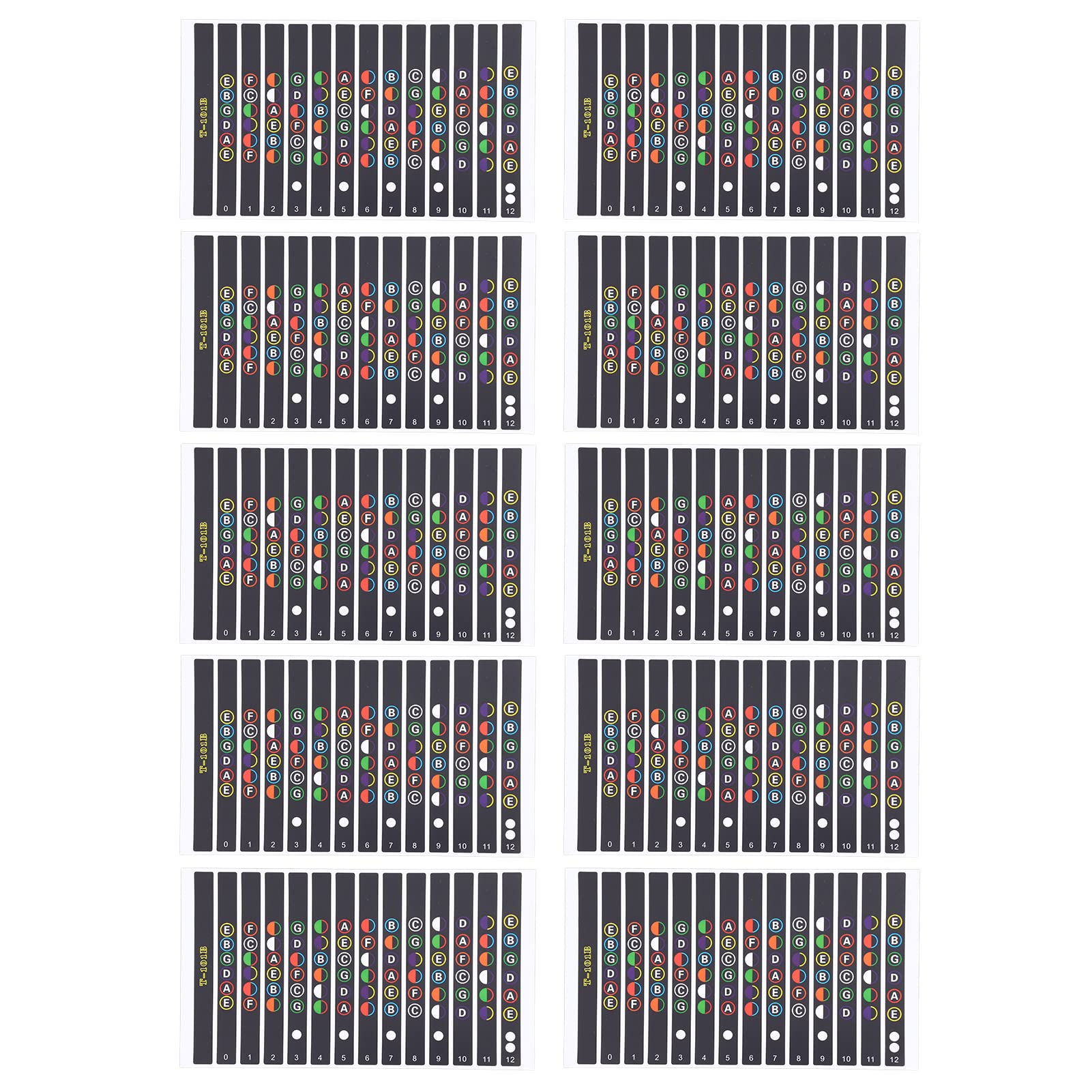 Muiltvoe Guitar Fretboard Stickers Set,10 Sheet Fingerboard Frets Coded Note Scale Decals for Beginner Learner Practice (T-101A [Black and White])