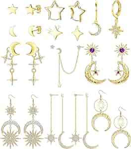 STARJEWELEYK10ピアスMOON&SUNPIERCEDEARRINGS Amazon.com: 925 Sterling Silver Moon Star Earrings for Women