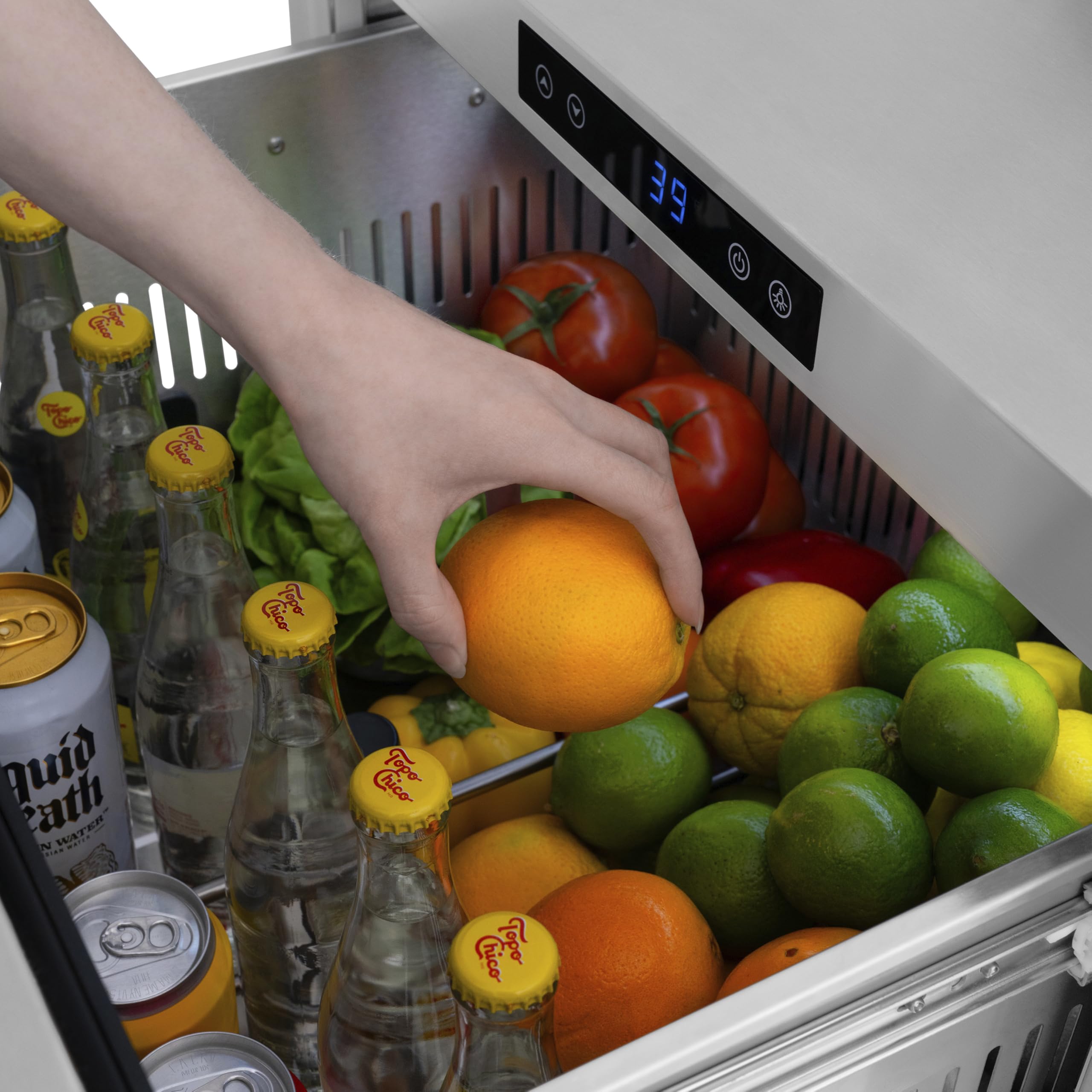 Z Line Kitchen And Bath ZLINE 24 In. Touchstone 168 Can Outdoor-Rated Dual Refrigerator Drawer With Satin Stainless Steel Doors (Rdso-Sn-24) on Fridge.com - View 6