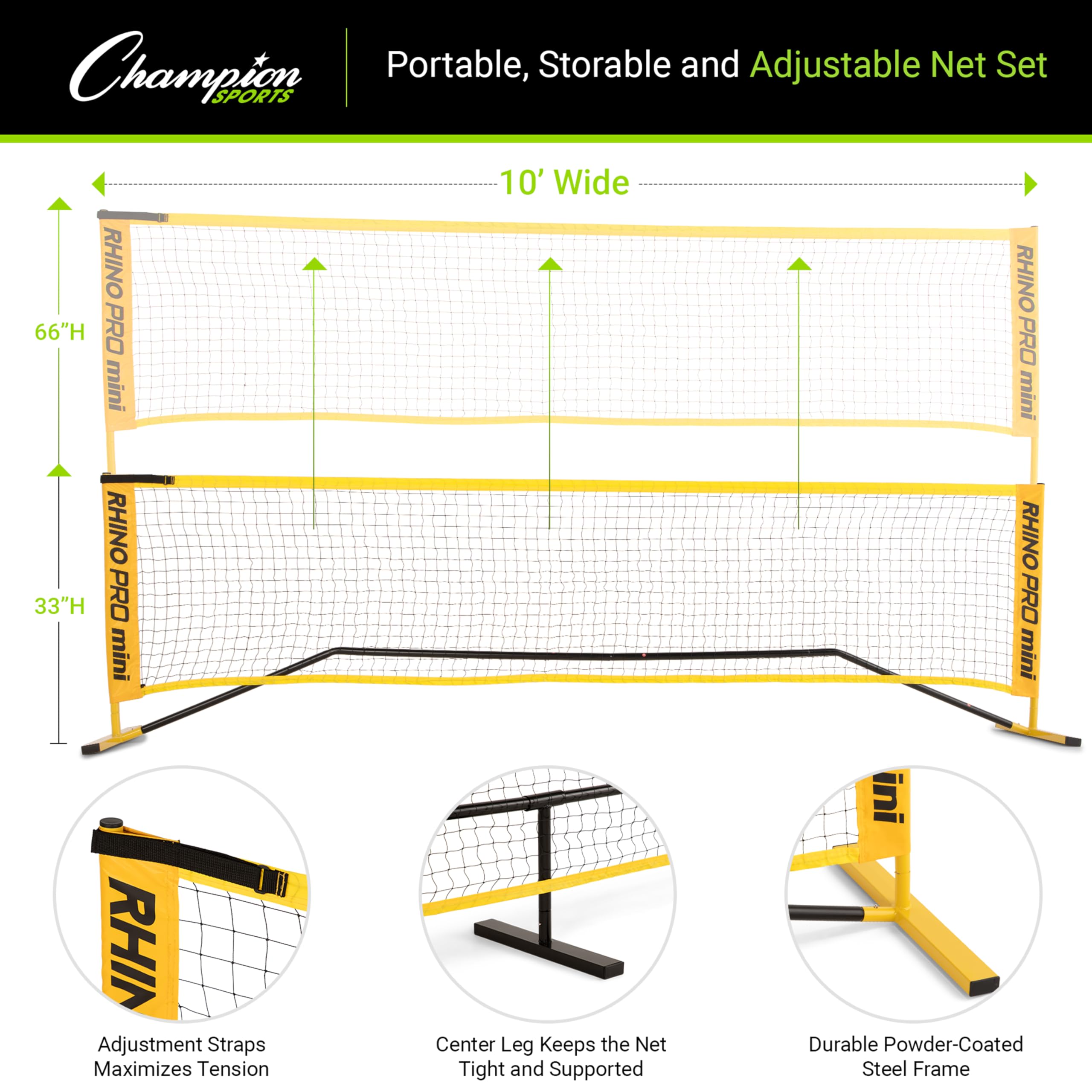 Champion Sports Adjustable Sport Net: Portable Sport Game Net for Volleyball, Tennis, Pickleball, and Badminton - Multiple Widths