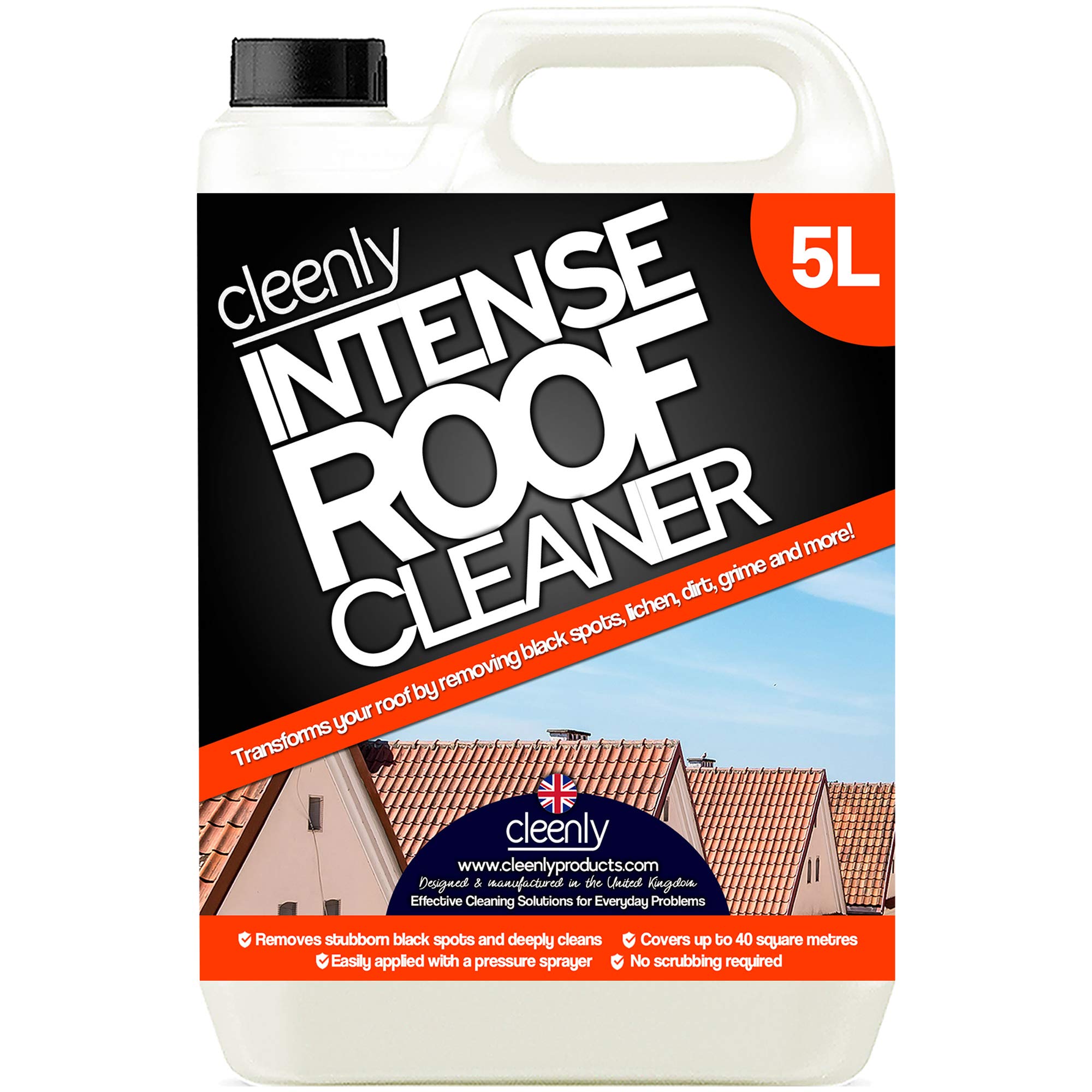 Cleenly Intense Roof Cleaner - Deeply Cleans to Remove Dirt, Grime, Grease, Mould, Moss, Algae and More - Easy and Ready to Use Formula (5 Litres)