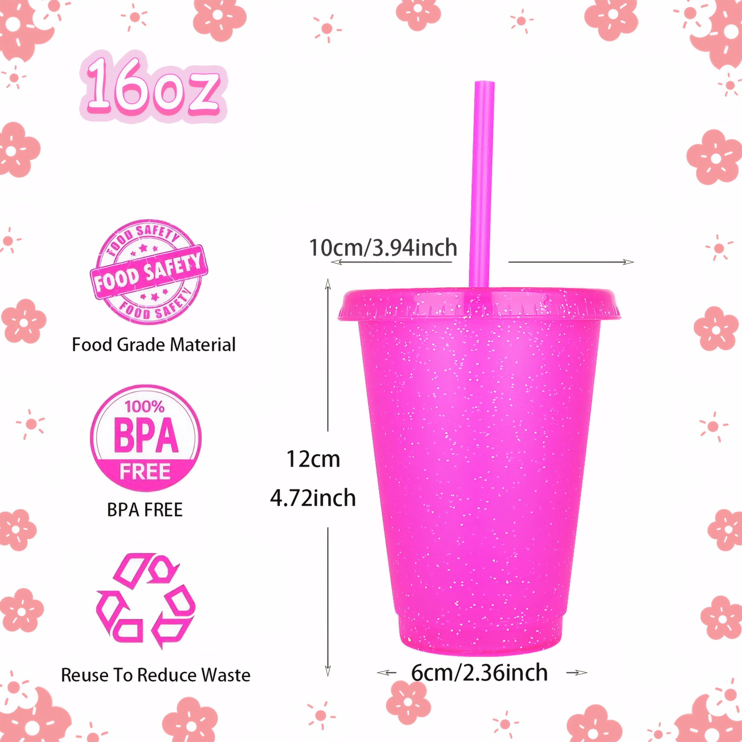 Yisituo 480ml Reusable Plastic Cups, 15 Pack of Kids Tumbler with Lid and Straw, for Cold Drinks Iced Coffee - Image 2