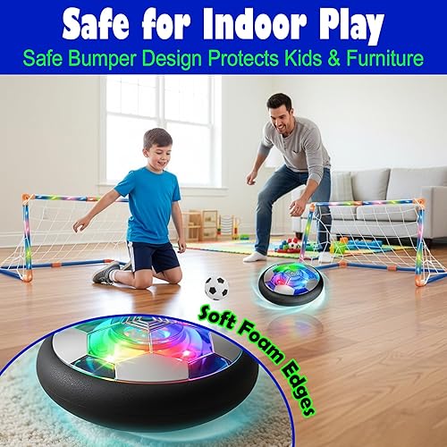 Miniatura 5 de Kiddie Play Hover - Juego de pelota de fútbol con 2 porterías iluminadas, fútbol flotante de potencia aérea interior, pelota inflable y bomba de