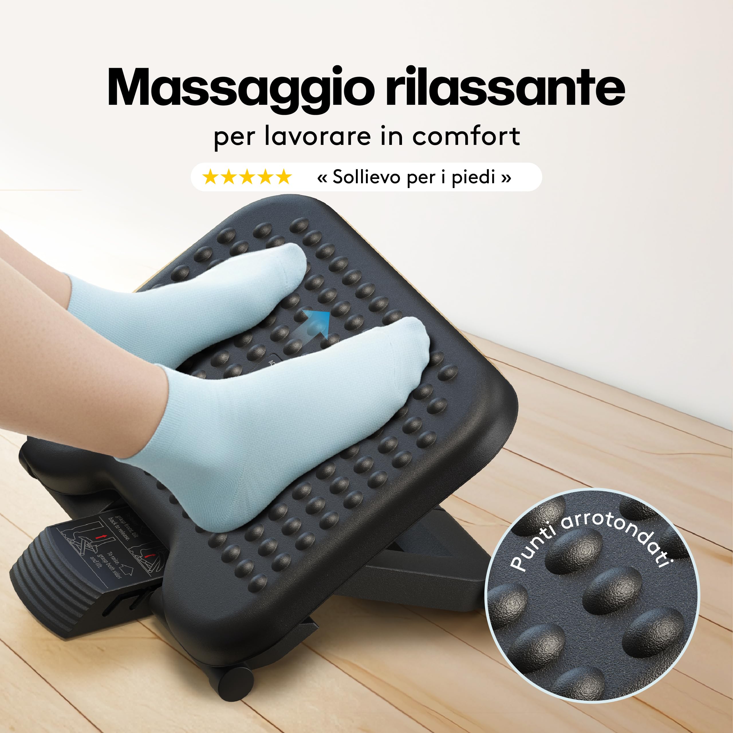 ACROPAQ - Poggiapiedi da scrivania antiscivolo, 3 Altezze regolabili, Livello di inclinazione da -30 a +30 gradi - regolabile - Grigio