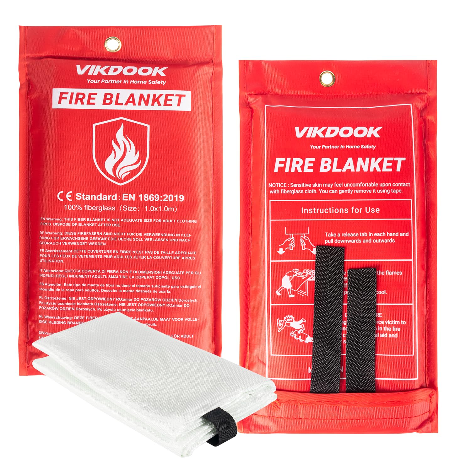 VIKDOOK Fiberglass Fire Blanket For Home Kitchen Camping Emergency 1.0m x 1.0m Safety Blankets Protection in Emergency 2 Packs