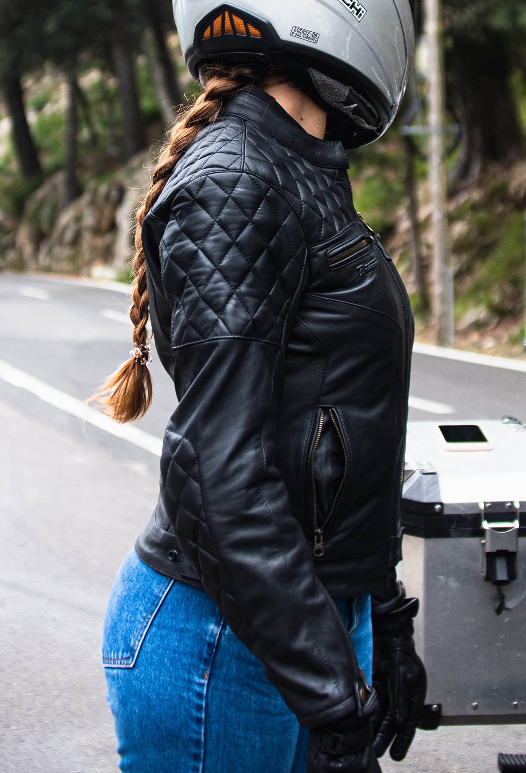 Classic Lady | Damen-Motorradjacke aus Leder mit herausnehmbarer Fleeceweste und herausnehmbaren Protektoren | Geprüft (EN 17092), 100% schwarzes Leder