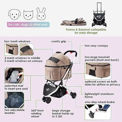 Miniatura 3 de Petique Newport - Cochecito para mascotas para gatos y perros de tamaño pequeño, sistema de viaje 3 en 1 para mascotas, cochecito ventilado para