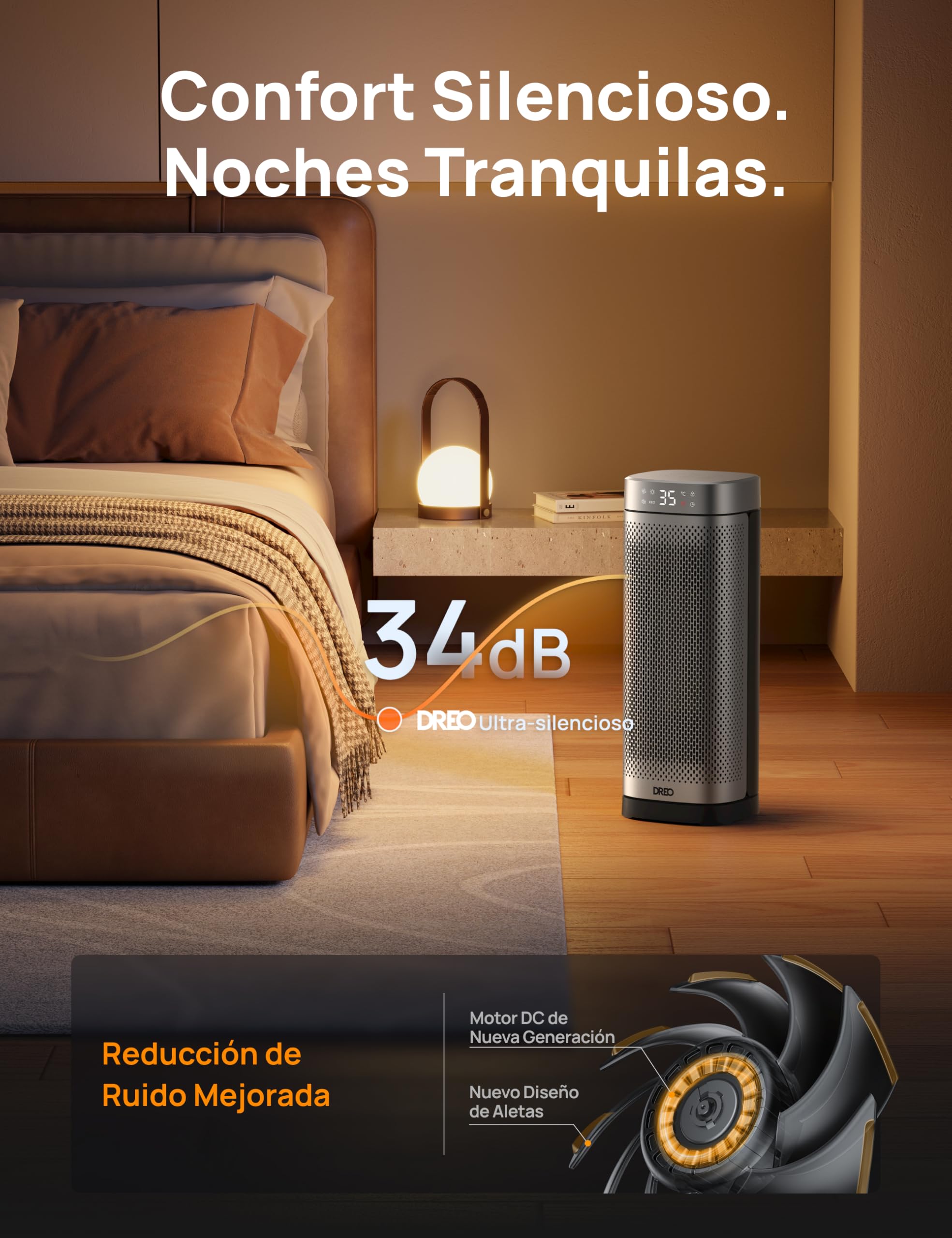 DREO Calefactor cerámico de 2000 W de bajo consumo y silencioso con termostato, temporizador de 12 h, 3 modos, oscilación de 70°, calefactor eléctrico de 16 pulgadas para estancias