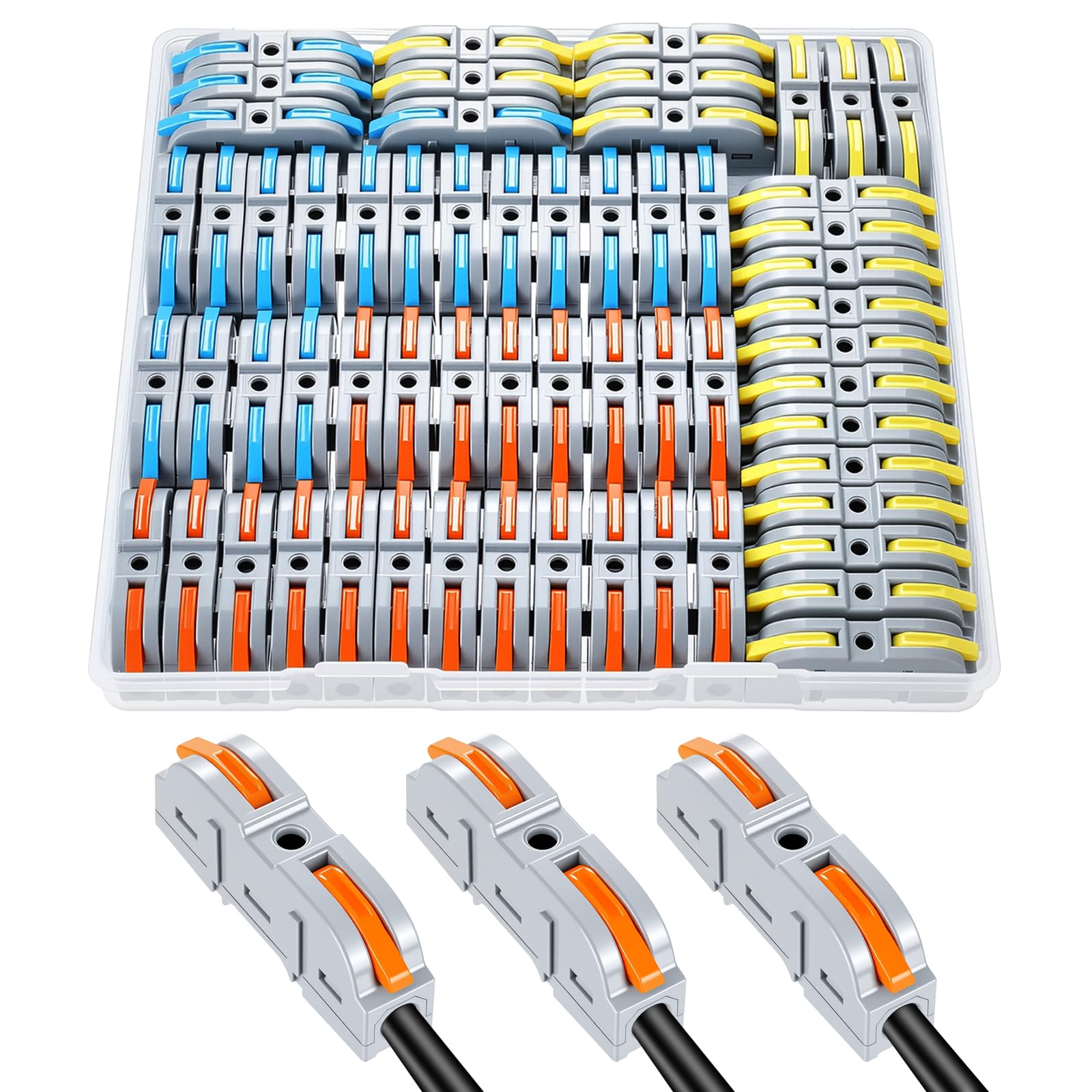 60PCS Wire Connectors Electrical Connector Blocks Quick Connect Lever Nuts Compact Conductor Cable Terminal Connector Assortment Kit for 28-12AWG Wiring