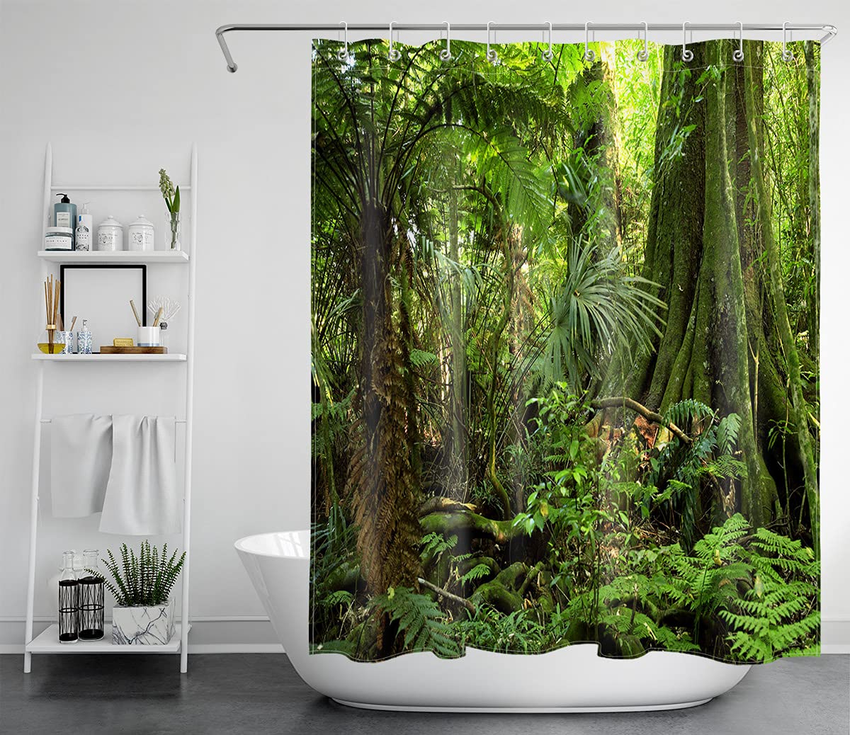 LB Green Rainforest Shower Curtain 47x69 inch Tropical Forest Bath Curtain Palm Tree Exotic Plant Foliage in Jungle Bathroom Decor with Hooks,Waterproof Anti Mould Polyester Fabric — image 1