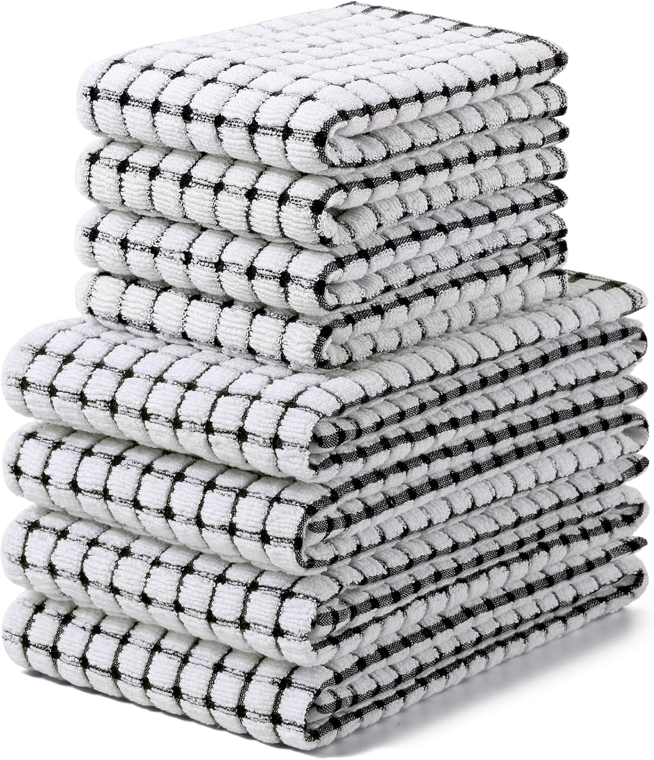 Homaxy Kitchen Towels and Dishcloths Set, 16 x 25 and 12 x 12 Inches, Set of 8 Cotton Terry Kitchen Dish Towels, Super Soft and Absorbent Dish Cloths, Black