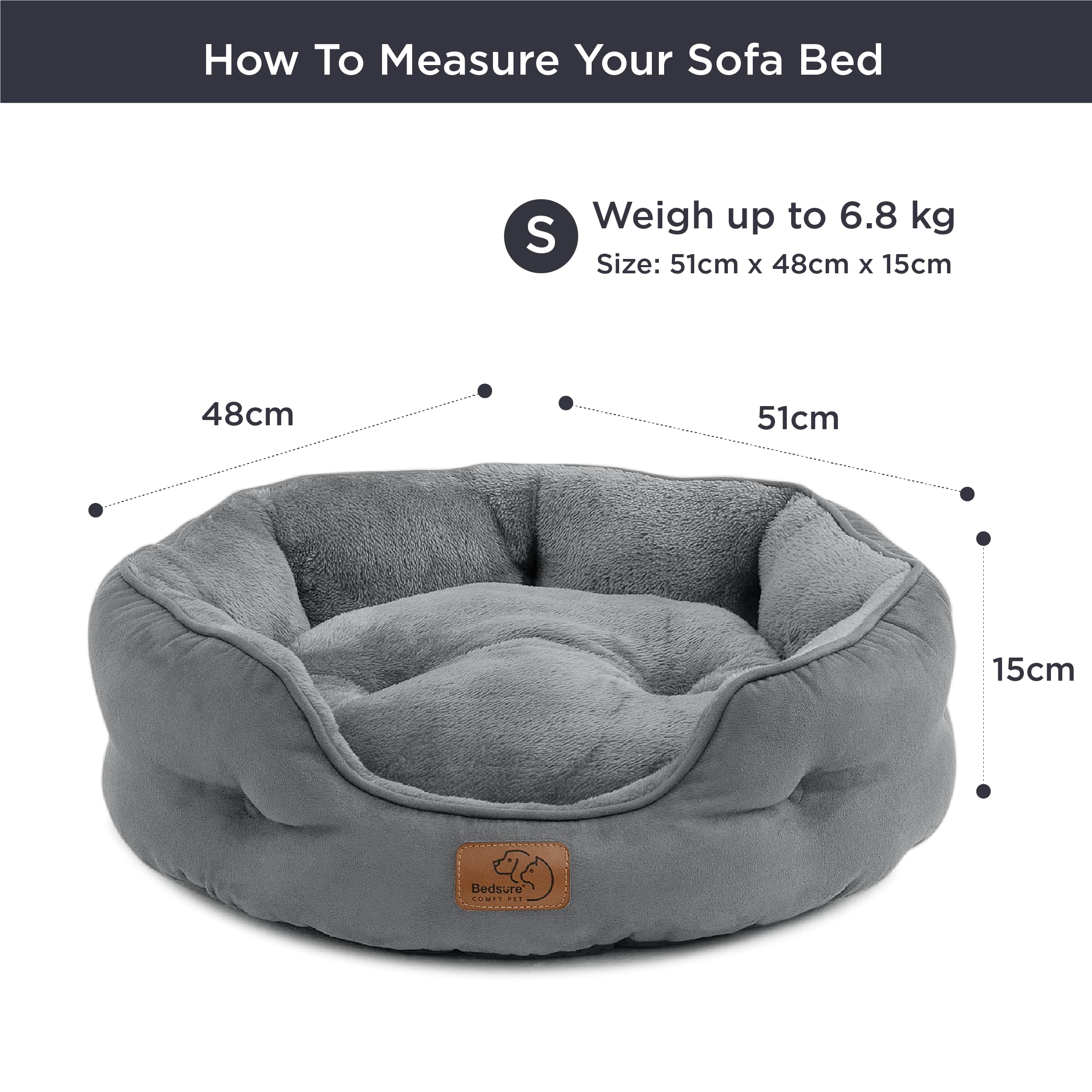 Bedsure Cuccia per gatti lavabile, letto per gatti, 51 x 48 x 15 cm, colore grigio, con cuscino interno su entrambi i lati, per o cani di piccola taglia