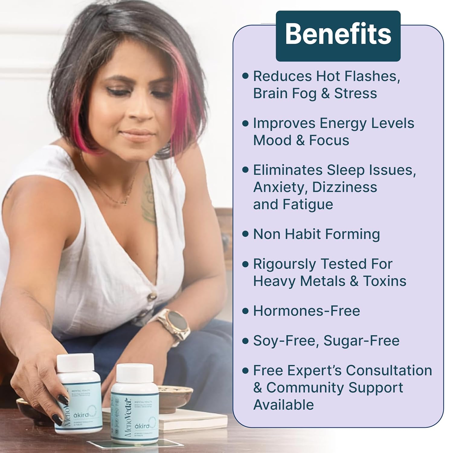 Menoveda Akira near menopause dose for women | Manage hot flash. Stress | Sweat night Fatigue | Ayurvedic pills for women - 60 tabs Menoveda Akira near menopause dose for women | Manage hot flash. Stress | Sweat night Fatigue | Ayurvedic pills for women - 60 tabs